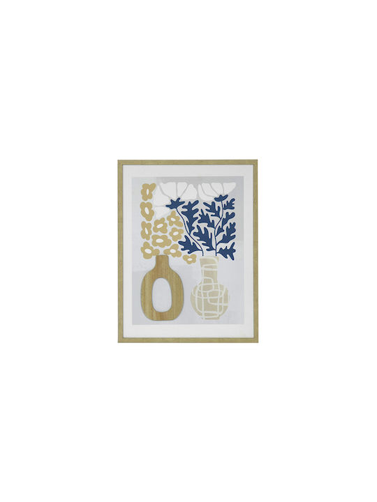 Printed Painting Wooden Frame Minimal Design 2 Vases Flowers 45x2.5x60cm