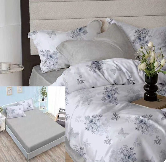 Set Huse Pentru Pilote 200x230cm Dublu Cu 4 Fețe De Pernă Și 1 Cearceaf Gri