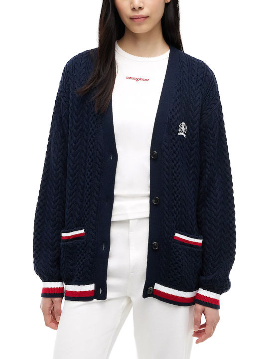 Tommy Hilfiger Μακριά Γυναικεία Πλεκτή Ζακέτα Κοκκινο- Λευκο- Μπλε