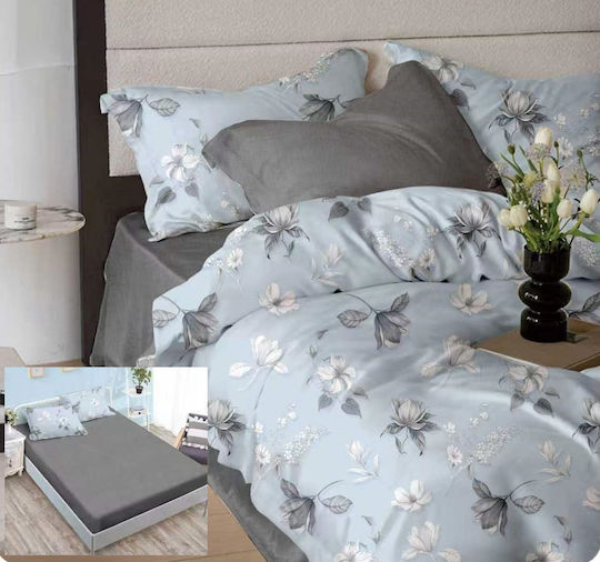 Set Huse Pentru Pilote 200x230cm Dublu Cu 4 Fețe De Pernă Și 1 Cearceaf Gri