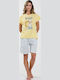 Happy People Summer Women's Cotton Pyjama Set Yellow