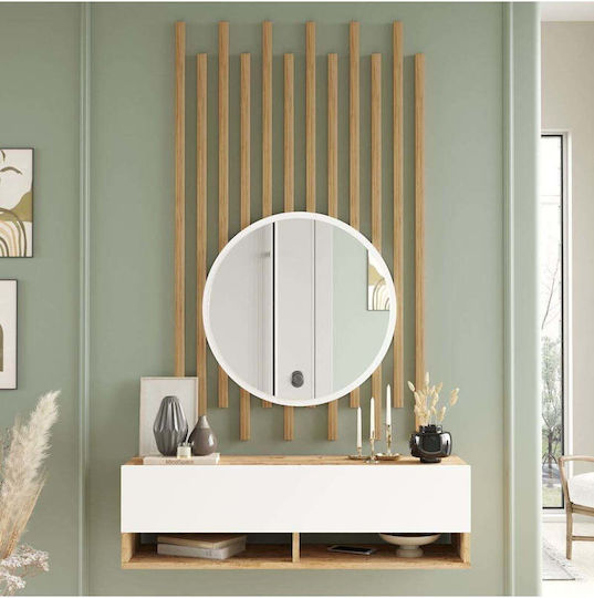 Wooden Console with Mirror Brown Length 60cm x Width 29cm x Height