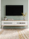TV Stand Made of Wood & White Glass L120xD30xH41cm