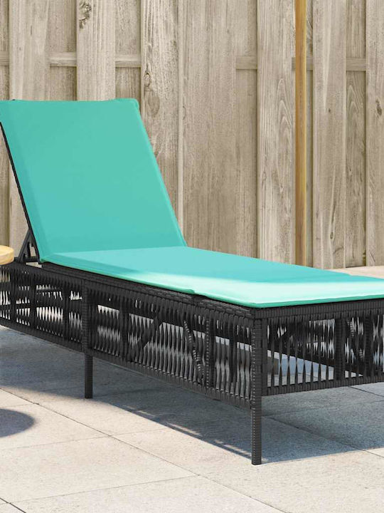 Șezlong Rattan Cu Pernă Negru 198x55x39cm