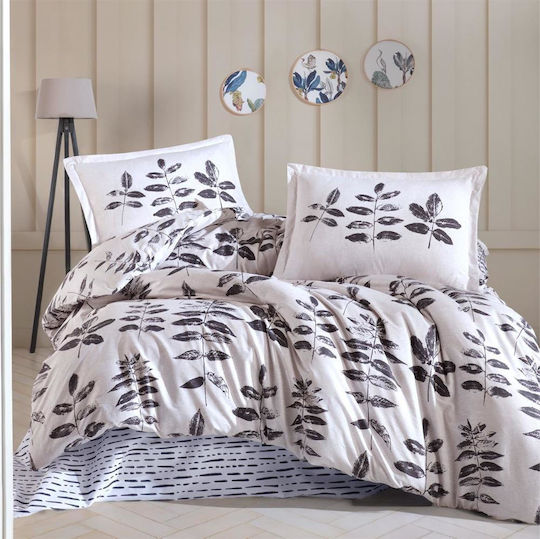 Clasy Home Set Duvet Cover 2 Pieces Cotton 150x220cm Single with Pillowcase & 1 Bed Sheet Beige