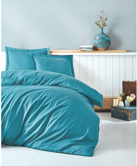 Rebeka Home Rebeka Home Cotton Satin Duvet Cover Set 200x220cm Double with 2 Pillowcases and 1 Bed Sheet Petrol Blue