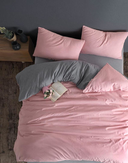 Rebeka Home Duvet Cover Set 200x220cm Double with 2 Pillowcases and 1 Bed Sheet Rebeka Home Pink Grey