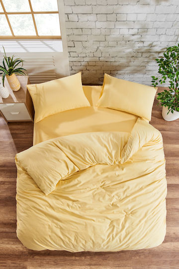 Rebeka Home Set Duvet Cover Cotton 200x220cm Double with 2 Pillowcases & 1 Bed Sheet Ranp6815 Yellow