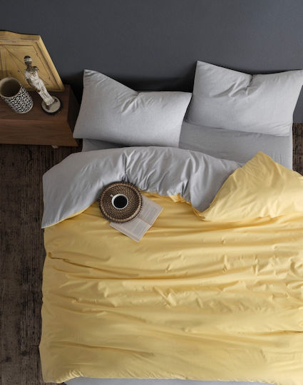 Rebeka Home Σετ Παπλωματοθήκη Βαμβακερή 150x220cm Μονή με Μαξιλαροθήκη & 1 Σεντόνι Yellow Grey
