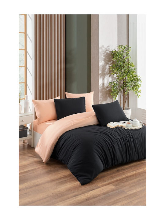 Rebeka Home Подредба Плик За Завивка 100% Памук 150x220см Единичен С Калъфка И 1 Чаршаф Черен И Праскова