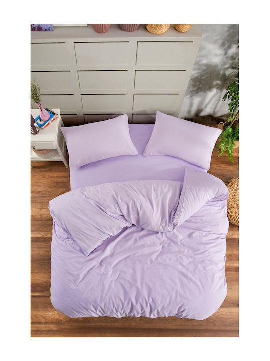 Rebeka Home Подредба Плик За Завивка 100% Памук 150x220см Единичен С Калъфка И 1 Чаршаф Лилав