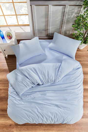 Rebeka Home Σετ Παπλωματοθήκη Βαμβακερή 150x220cm Μονή με Μαξιλαροθήκη & 1 Σεντόνι Blue