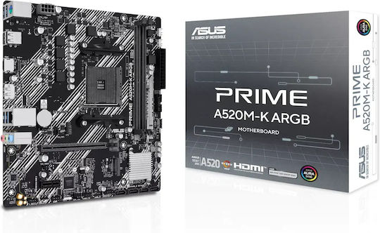 Asus Prime A520M-K ARGB Motherboard Micro ATX με AMD AM4 Socket 90MB1R00-M0EAY0