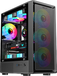 ProGaming VISION Gaming Midi-Turm Computergehäuse mit Seitenfenster und RGB-Beleuchtung Schwarz
