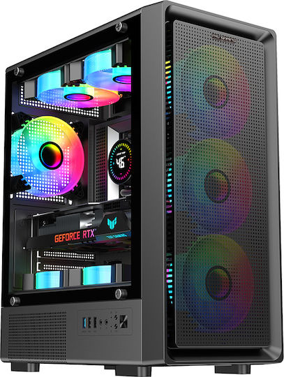 VISION Gaming Midi Tower Κουτί Υπολογιστή με Πλαϊνό Παράθυρο και RGB Φωτισμό Μαύρο