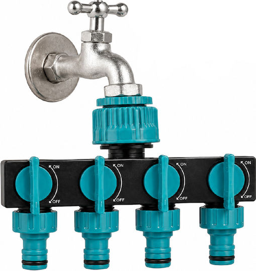 Distribuitor De Apă Cu 4 Ieșiri Zola Supape Individuale Pornit Oprit Conector 1” Adaptoare 3/4” 1/2” Pvc 18 X 12 X 8 Cm