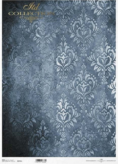 Decoupage Rice Paper A3 Damask Blue Pattern Itd