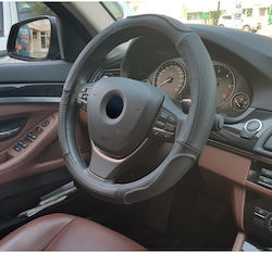 Black Natural Leather Steering Wheel Cover Car Size M 37-39 Cm