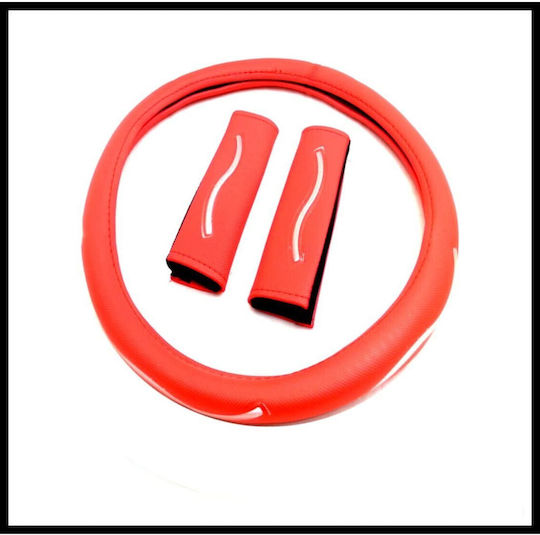 Cover-Set Für Lenkrad Sitzgurte Aus Eco-Leder Lenkraddurchmesser 37-39cm Rote
