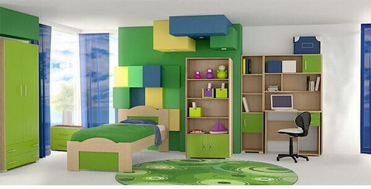 Kids Bedroom Set Green With Bed For Mattress 90x190cm