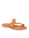 Leather Women's Flat Sandals Tabac Brown