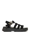 Leder Flache Damen Sandalen Schwarz
