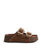 Leder Flache Damen Sandalen Braun 67001-Braun