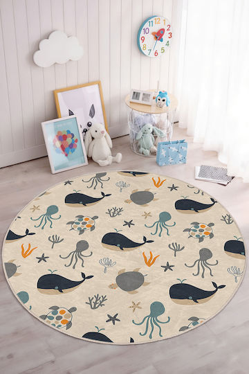 SteweHome Kinderteppich Hellblau Rund mit Durchmesser 100cm Dicke 60mm