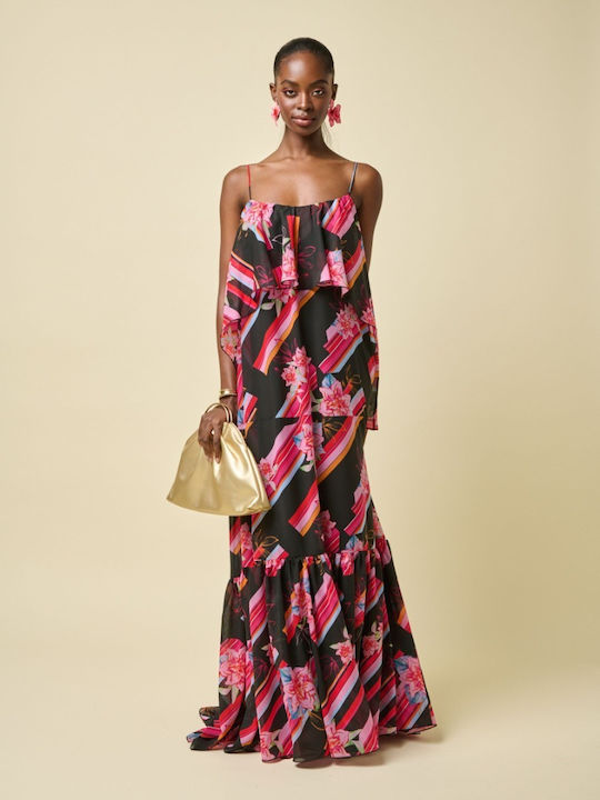 Maxi Dress with Ruffles Printed