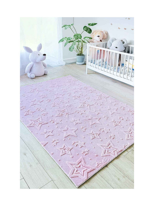 SteweHome Kinderteppich Sterne Baumwolle Rosa 80x150cm Dicke 60mm