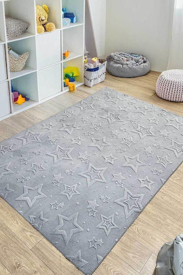 SteweHome Kids Rug Stars Cotton Gray 120x250cm Thickness 60mm