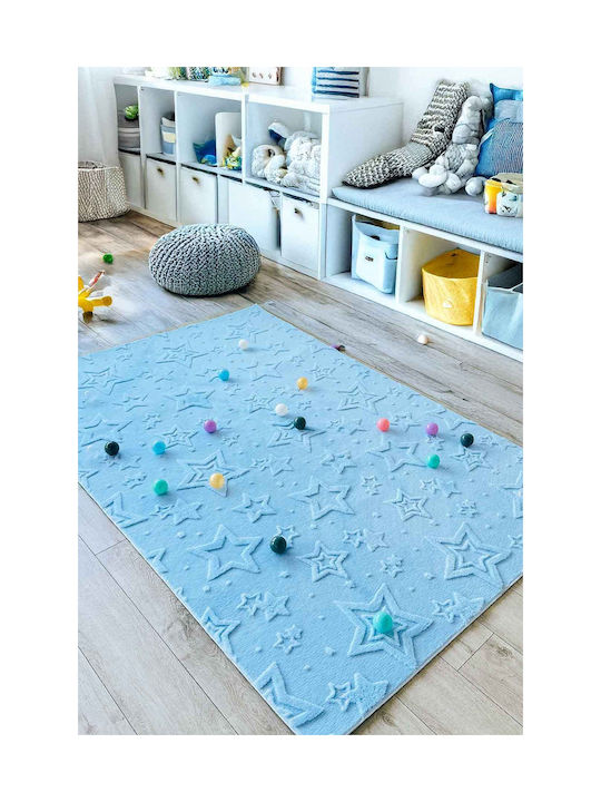 SteweHome Kids Rug Stars Cotton Blue 120x250cm Thickness 60mm