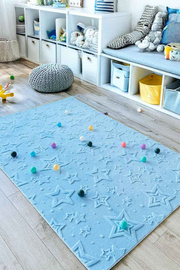 SteweHome Kids Rug Stars Cotton Blue 120x250cm Thickness 60mm