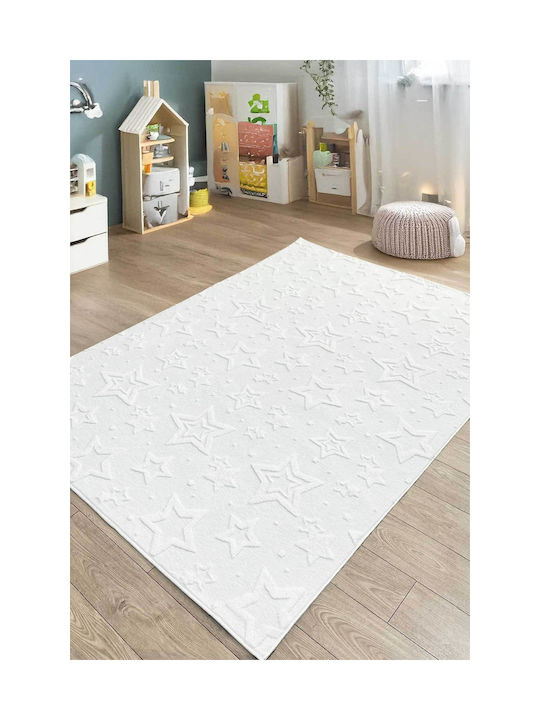 SteweHome Kinderteppich Sterne Baumwolle Weiß 80x300cm Dicke 60mm