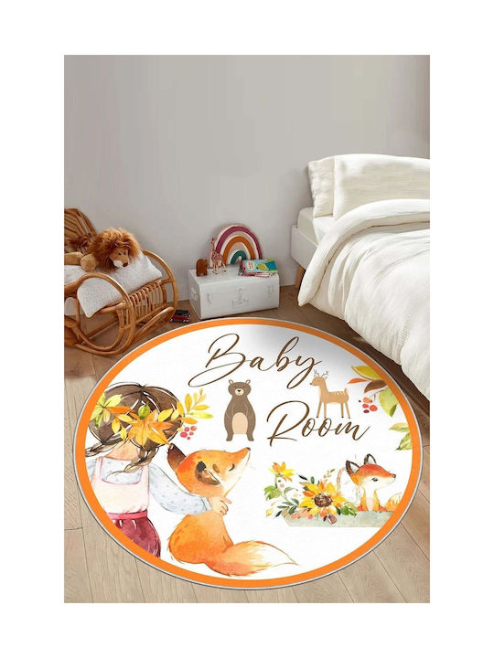 SteweHome Covor Pentru Copii Portocaliu Rotund Cu Diametru 40cm Grosime 60mm