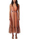 Summer Midi Dress Brown Pink Red
