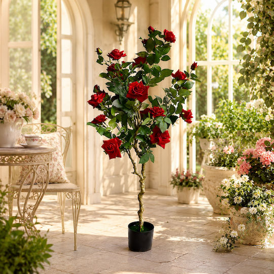 Διακοσμητικό Τεχνητό Δέντρο Τριανταφυλλιάς Κόκκινα Άνθη Γλάστρα 135cm