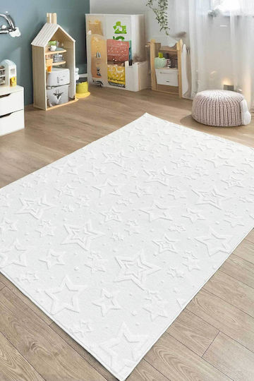 SteweHome Kinderteppich Sterne Baumwolle Weiß nach Meter Breite 160cm 160x450cm Dicke 60mm