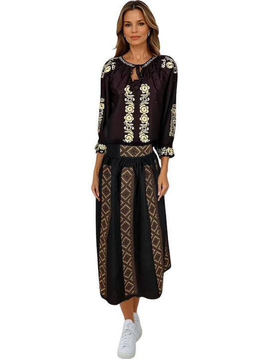 Φούστα Floral Black Brown
