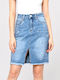 Fustă Skorts Denim Pentru Femei Talie Înaltă Albastru Prespălat