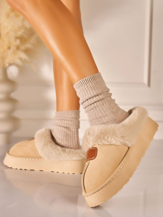Yes Mile Leder Damen Hausschuhe Beige