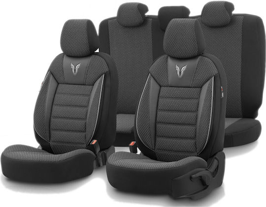 Луксозен Комплект Калъфи Otom Текстил Изкуствена Кожа Toro Sport Дизайн – Черен Сив Шев Предни Задни Седалки