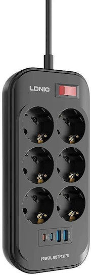 Ldnio Power Strip 6 Sockets with USB-A 2 USB-C and 2m Cable