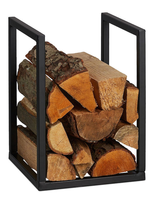 Relaxdays Coș Metalic De Depozitare Lemne 40x30x30cm Negru