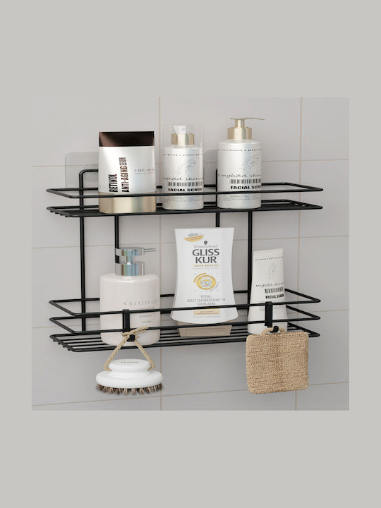 Femmit Metallic Self-Adhesive Bathroom Shelf 2 Tiers Black 25.6x10.5cm