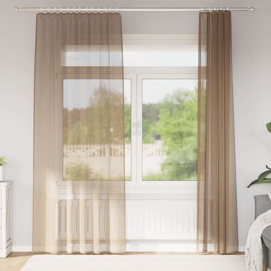 vidaXL Комплект Пердета И Завеси С Презрамки Voile Светлокафяв 140x245см