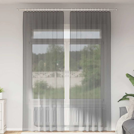 vidaXL Комплект Пердета И Завеси С Презрамки Voile Тъмносив 140x260см