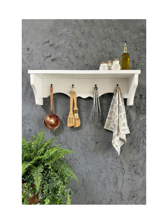SteweHome Κρεμάστρα Τοίχου Ξύλινη Λευκή 60x14x14cm