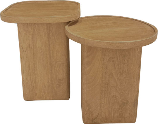 Round Side Table Cubist Wooden Natural 2 Pieces 40x40x50cm