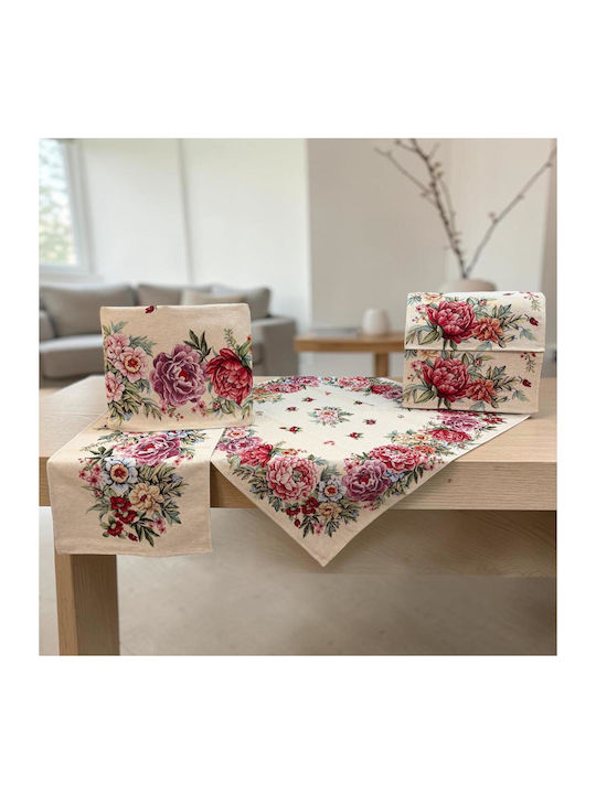 Linea Home Checkered Tablecloth Set 5 Pieces Carmen Damask 140x140cm